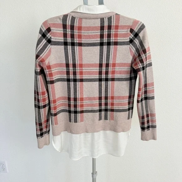 Adrienne Vittadini Plaid Layered Sweater Top - Size M - Picture 3 of 4